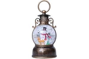 Christmas Snow Globe Water Lantern with LED Light and Music, Battery or USB Powered Holiday Decoration with Timer and Floatin