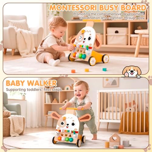 Lauflernwagen Holz 6-in-1 Montessori-Motorikspielzeug in Hundeform