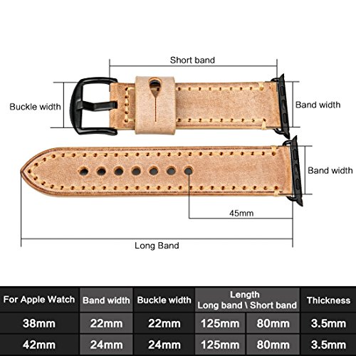 MAIKES Special Bridle Leather Apple Watch Strap For iWatch Apple Watch Band 42mm 38mm Series 3 2 1 Watchband (For Apple Watch 38mm, Orange+Black Buckle)