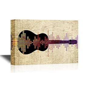 Canvas Wall Art - Guitar with Sound Waves on Vintage Background - Gallery Wrap Modern Home Art | Ready to Hang - 12x18 inches
