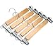 J.S. Hanger Natural Finish Wooden Pant Skirt Hangers with 2-Adjustable Anti-Rust Clips, 5-Pack