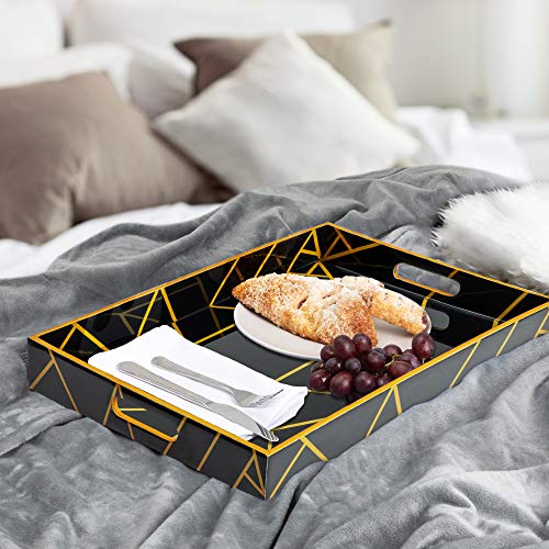Large Decorative Serving Tray for Coffee Table Black and Gold Tray