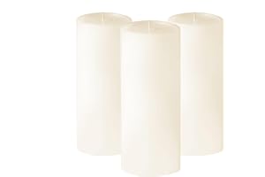 Simply Soson 3x8 inch Ivory Pillar Candles Set of 3, Smooth Texture, Unscented Ivory Candles, Dripless Candles, 3 inch Pillar Candles Ideal as Wedding, Parties, Spas, Dinner, Home Decoration, Church