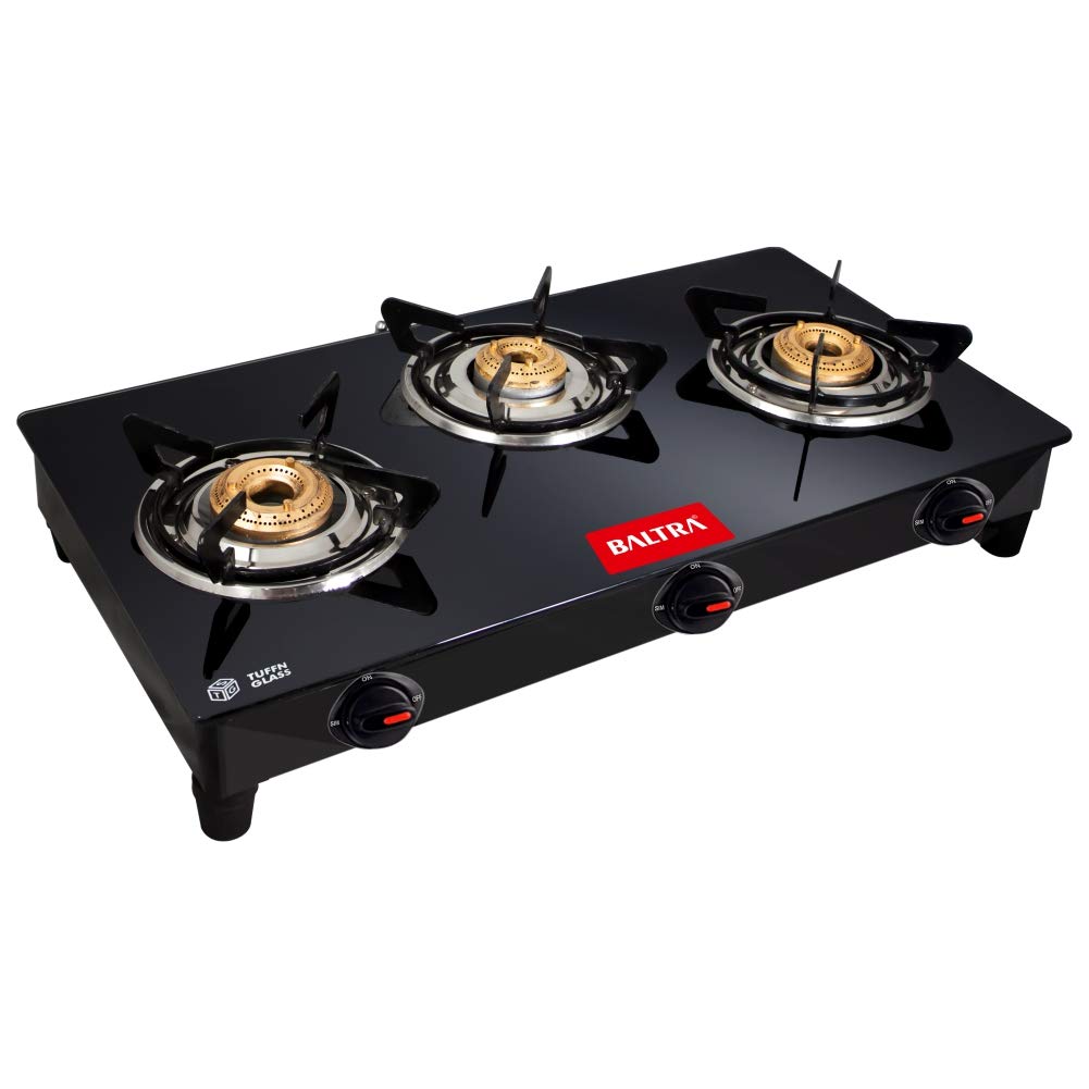 Buy Baltra Glimmer Glass Top Gas Stove 3 Brass Burner Manual Ignition