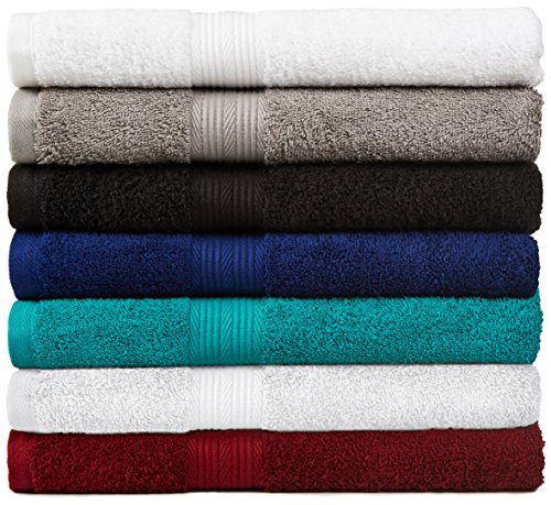 AmazonBasics Fade-Resistant 6-Piece Cotton Towel Set, White