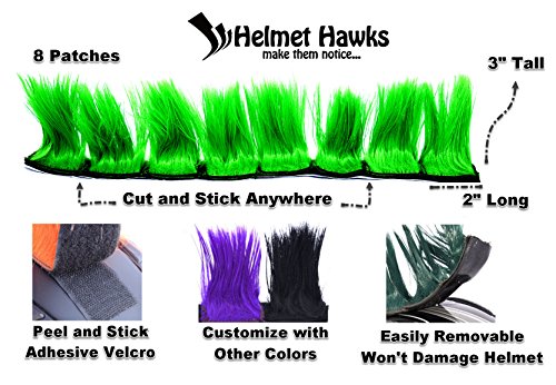 Helmet Hawks Motorcycle, Ski or Snowboard Helmet Mohawk w/Sticky Hook and Loop Fastener Adhesive (8) Hair Patches 2" long x 3" Tall - Fluorescent Neon Blue