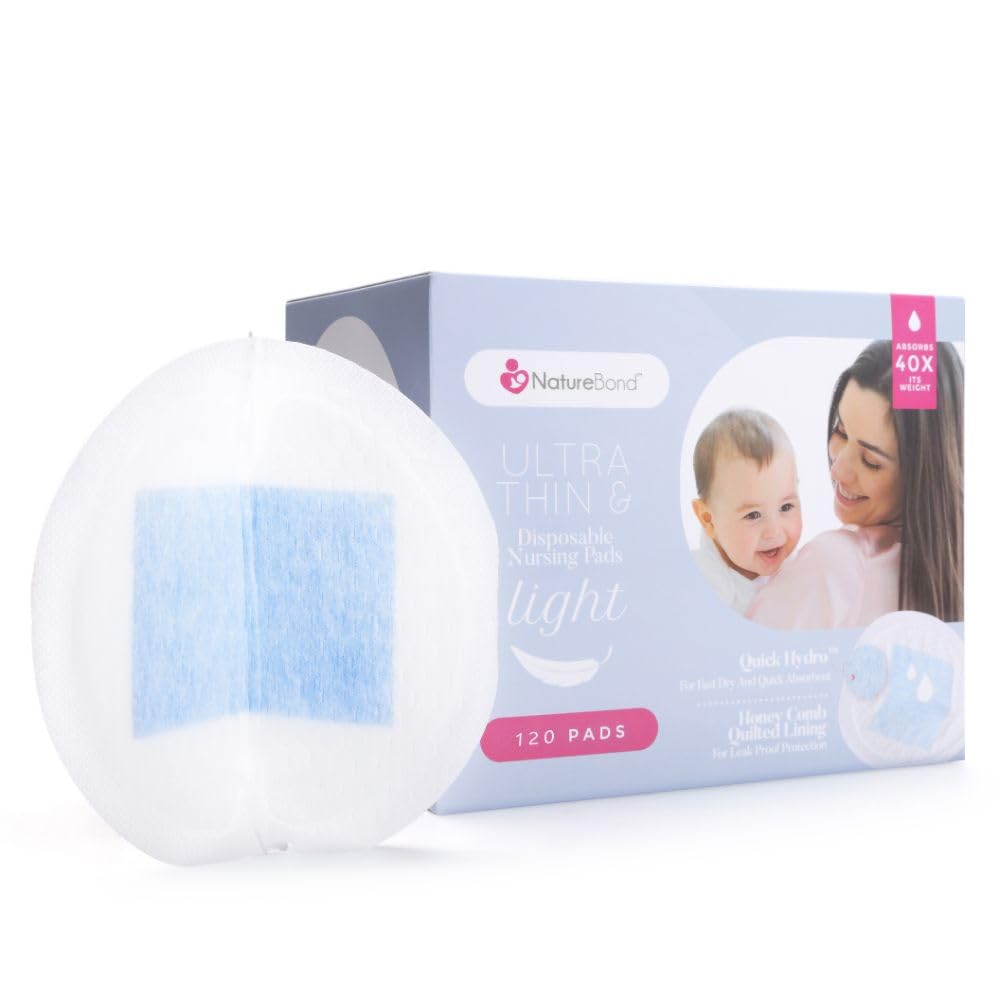 NatureBond Disposable Nursing Breast Pads Ultra Thin, Light, Contoured and Highly Absorbent Breastfeeding Milk Saver Pads (120 Pads)