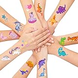 LITTLE SIENA Dinosaur Unicorn Temporary Tattoos for Kids Boys Girls Children | Birthday Decorations, Party Favors, Party Supplies - 12 Sheets