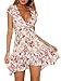 Glamaker Women's Sexy Deep V Neck Boho Mini Dress Short Floral Dress