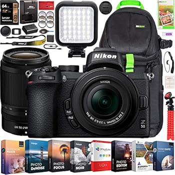 Nikon Z50 Mirrorless Camera Body 4K UHD DX-Format 2 Lens Kit NIKKOR Z DX 16-50mm F3.5-6.3 VR + Z DX 50-250mm F4.5-6.3 VR Bundle Deco Gear Backpack + Photo Video LED + Filters + Software & Accessories