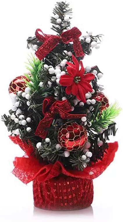 Mini Tabletop Desktop Artificial Christmas Tree Decor with Bows and Baubles Ornaments Decorations, 8 inch Tall (Red)