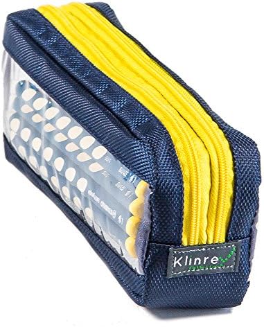 Double Sided Pencil Case with Peek Windows. PeeKcase (Navy - yellow zipper)