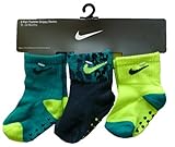 NIKE Swoosh 3 PAIR Magnigrip Infant/Toddler Socks (12-24 months) (Green/Camo/Volt)