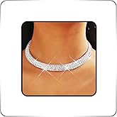 Asooll Rhinestone Choker Necklace Silver Diamond Chokers Layered Crystal Necklaces for Women
