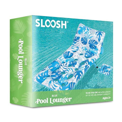 Sloosh Inflatable Pool Float Adult - Tropical Leaves Pool Floaties Lounger with Adjustable Backrest Cup Holders, Sun Tanning Float Rafts Floating Chair Pool Beach Lake Lounge Above Water Keep Cool