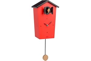 KOOKOO Birdhouse Red, Modern Design Cuckoo Clock with 12 Natural Bird Voices or Cuckoo Call
