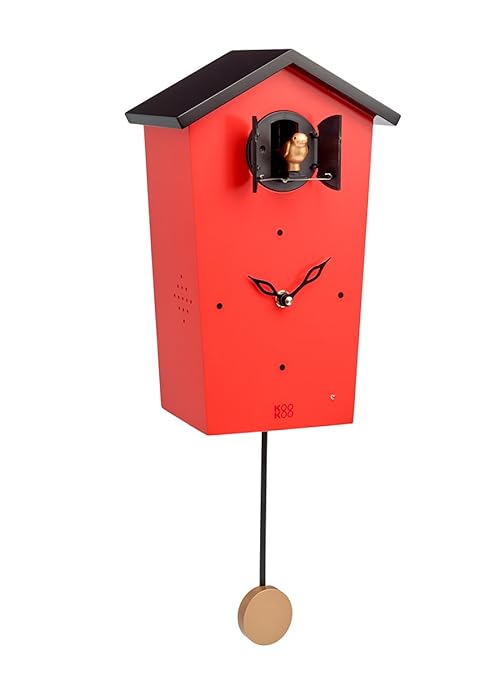 title=KOOKOO BirdHouse rosso orologio da parete con 12 uccelli con suoni registrazione