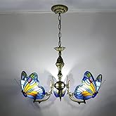 Aeyee Stained Glass Chandelier, Tiffany Style Hanging Light, Classic Blue Butterfly Pendant Light Fixture for Bedroom Foyer (