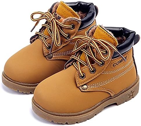 Brightest Baby's Boy's Girl's Outdoor Waterproof Lace-Up Hiking Ankle Boots (Toddler/Little Kid) Size 10 Yellow/Tan with Fur