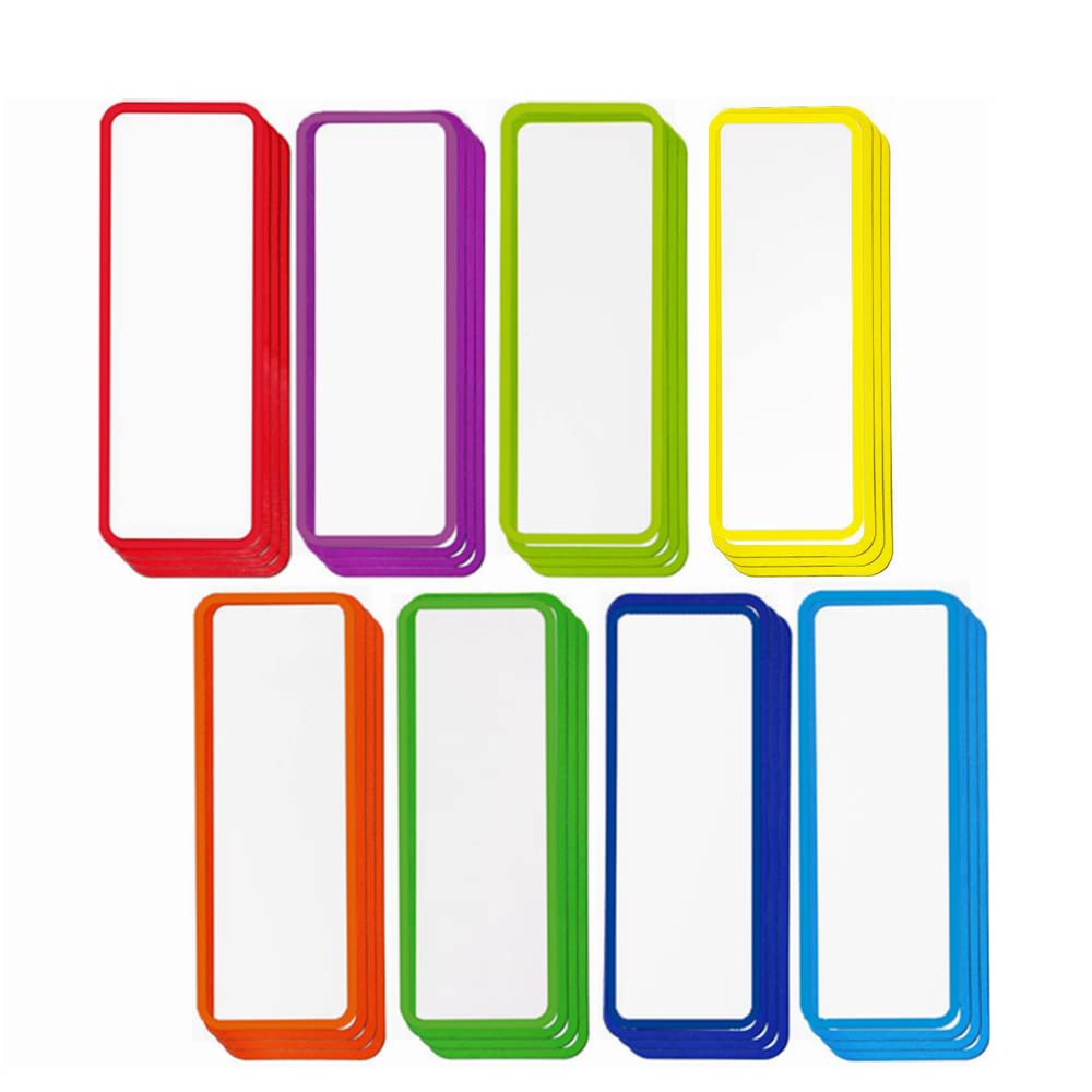 32pcs Magnetic Dry Erase Labels, Reusable Name Tags Magnets for Students Classroom, 8 Color Magnetic Name Plate for Whiteboard Locker Toolbox Refrigerator School Bus 4" x 2" Each-Color Border