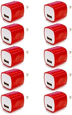 USB Wall Charger, 10 Pack FREEDOMTECH USB AC Universal Power Home Wall Travel Charger Adapter for iPhone 4 5 6 7 Plus Samsung Galaxy S4 S5 S6 S7 S8+ Note 2 3 4 5 HTC iOS10 (Red x10)