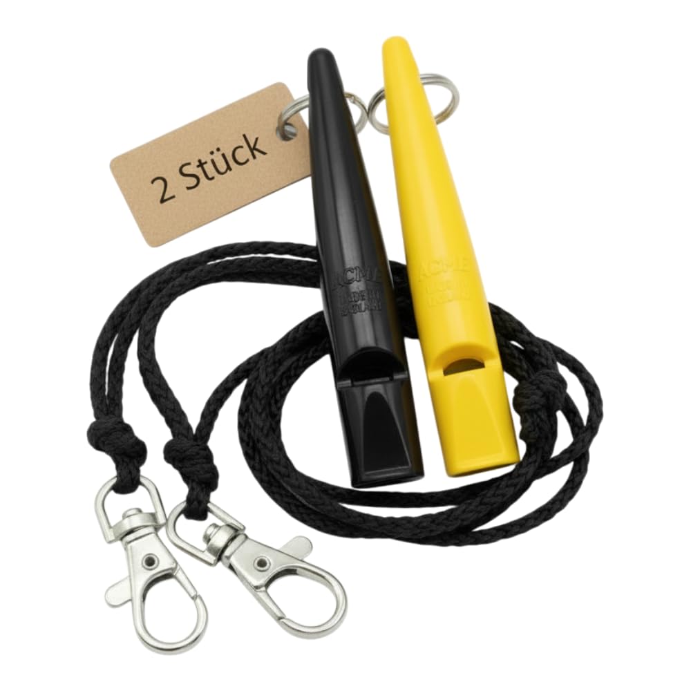 ACME Dog Whistle No. 210.5 with Whistle Band | Double Pack | 2 Whistles Including 2 Bands | Ideal for Recall - Loud and Far-reaching (Black + Yellow)
