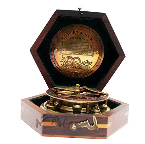 MAH Solid Brass Sundial Compass with Box Vintage