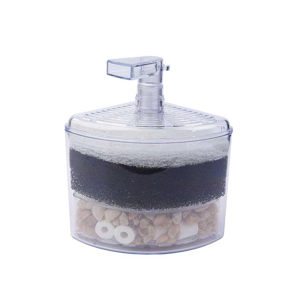 Sarini Aquarium Filter Fish Tank Corner Filter Right Angle Filter Sponge Filter with Natural Stones Gravels and Ceramic Rings