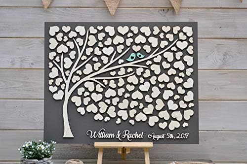Custom 3D Grey Wedding Guest Book Alternative Tree Hearts Rustic Wedding Rustic Guest Book Unique Guestbook Wooden Tree of Life Wedding Gift