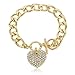 BESSKY Goldtone Clear Iced Out Heart 8.5 Inch Cuban Link 12mm Toggle Bracelet
