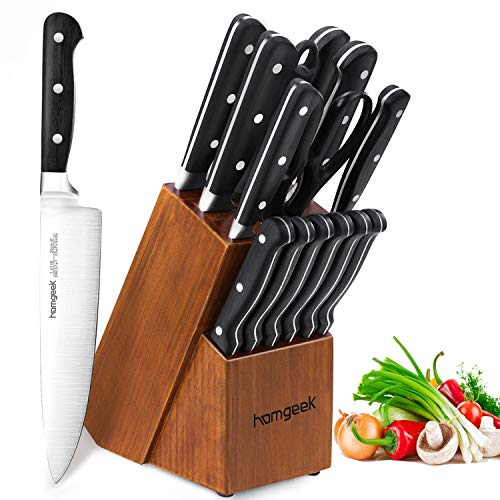 Kitchen Knife Set 15 Pieces with Wooden Block Sharpener 6 Pieces