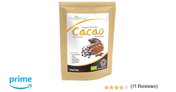 Polvo de Cacao Peruano Crudo Orgánico (200g), MySuperFoods, Delicioso y bueno para usted, Rico en micronutrientes, certificado como producto orgánico, ...