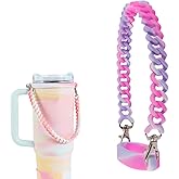 Versatile Silicone Water Bottle Holder and Sling - Durable, Soft Handle With Strap - Fits 8-40oz Bottles, Stanley Cup Compatible - Perfect Accessory (PinkBlueRing)