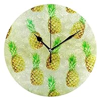 Ladninag Wall Clock Pineapple Summer Silent Non Ticking Decorative Round Digital Clocks Indoor Outdoor Kitchen Bedroom Living Room