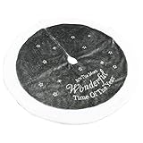 Interlink-UK 36Inch Silver Christmas Tree Skirt Luxury Faux Fur with Snow Xmas Tree Skirt Wonderful Time for Christmas Home Decorations