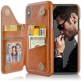 LOHASIC for iPhone Xs Max Wallet Case 6.5 Inch, 5 Card Holder, Vegan Leather Business Portfolio for Men, Stand Flip Magnetic Bulky Brown Pocket Cover, Compatible with Apple iPhone Xs Max (2018)