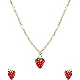 ownmysty Strawberry Necklace Earrings Set, Christmas Gifts Stocking Stuffers for Women, Cute Fruit Charm Trendy Jewelry Gifts for Her, Birthday Anniversary Graduation Gifts for Women