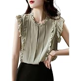 ARTMONIAC Womens Sleeveless Chiffon Blouses Summer Mock Neck Peasant Tops for Women Dressy