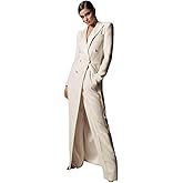 Drkobr Women's Suit Double Breasted Long Jacket Pants Peak Lapel Tuxedos Two Pieces Set for Wedding Party