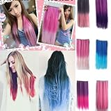 Ushoppingcart 2014 Fashion Style Newfangled Fashionable Multicolor Gradually Varied One Piece Straight Synthetic Clip-on Hair Extension 60cm Length,Multiple Choice for Dreamlike Girls (Black to Dark Pink)