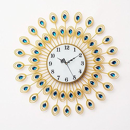European home mute Peacock Crystal rhinestone iron wall clock/ simple creative living room wall sticker clock table-A 20inch