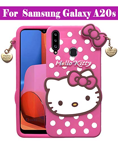 Dgeot® Hello Kitty Back Case Cover | 3D Cute Hello Kitty | Soft Silicone Rubber Back Cover with Pendant Compatible for S