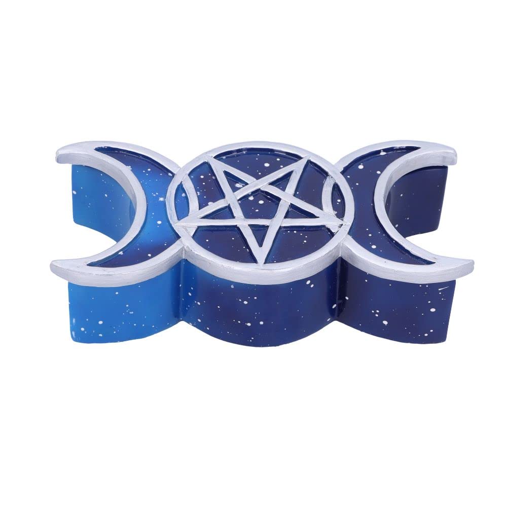 Nemesis Now Lunar Treasure Box (Set of 2) 15.5cm, Resin, Blue, Triple Moon Box, Decorated with Silver Detailing, Lid lifts to Reveal Compartment, Cast in the Finest Resin, Expertly Hand-Painted