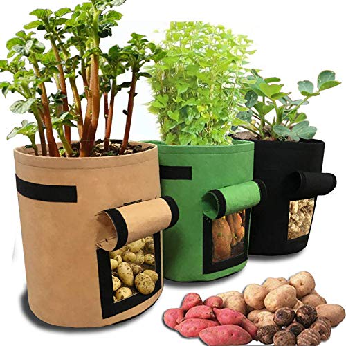 SWANTIS 3 Pack DIY Potato Grow Bag Home Garden Breathable Waterproof Window Vegetables Planter Flower Pots with Flip and Strap Handle