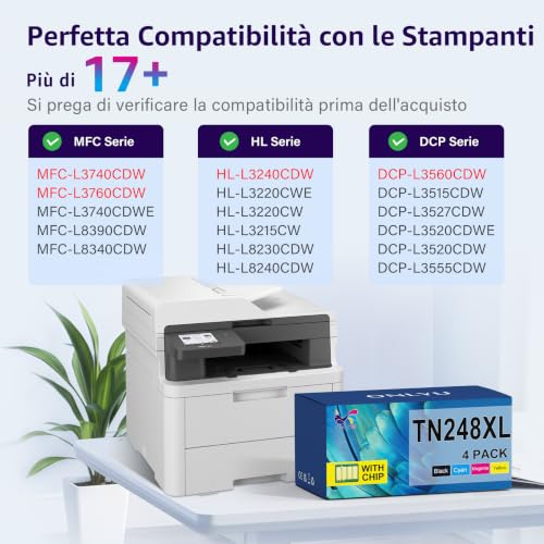 ONLYU TN248XL TN248 Compatible for Brother TN248 TN-248 TN-248CMYK for Brother MFC-L3740CDWE MFC L3740CDWE MFC-L3760CDW HL-L3240CDW DCP-L3560CDW DCP-L3520CDWE HL-L3220CWE MFC-L3220CWE MFC-L3560CDW