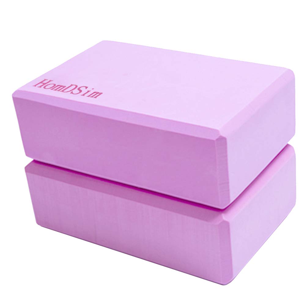HomDSim Set of 2 Yoga Blocks EVA Foam Exercise Bricks Provides Stability Balance and Support Improve Strength - 9 x 6x 3 inches (Pink)