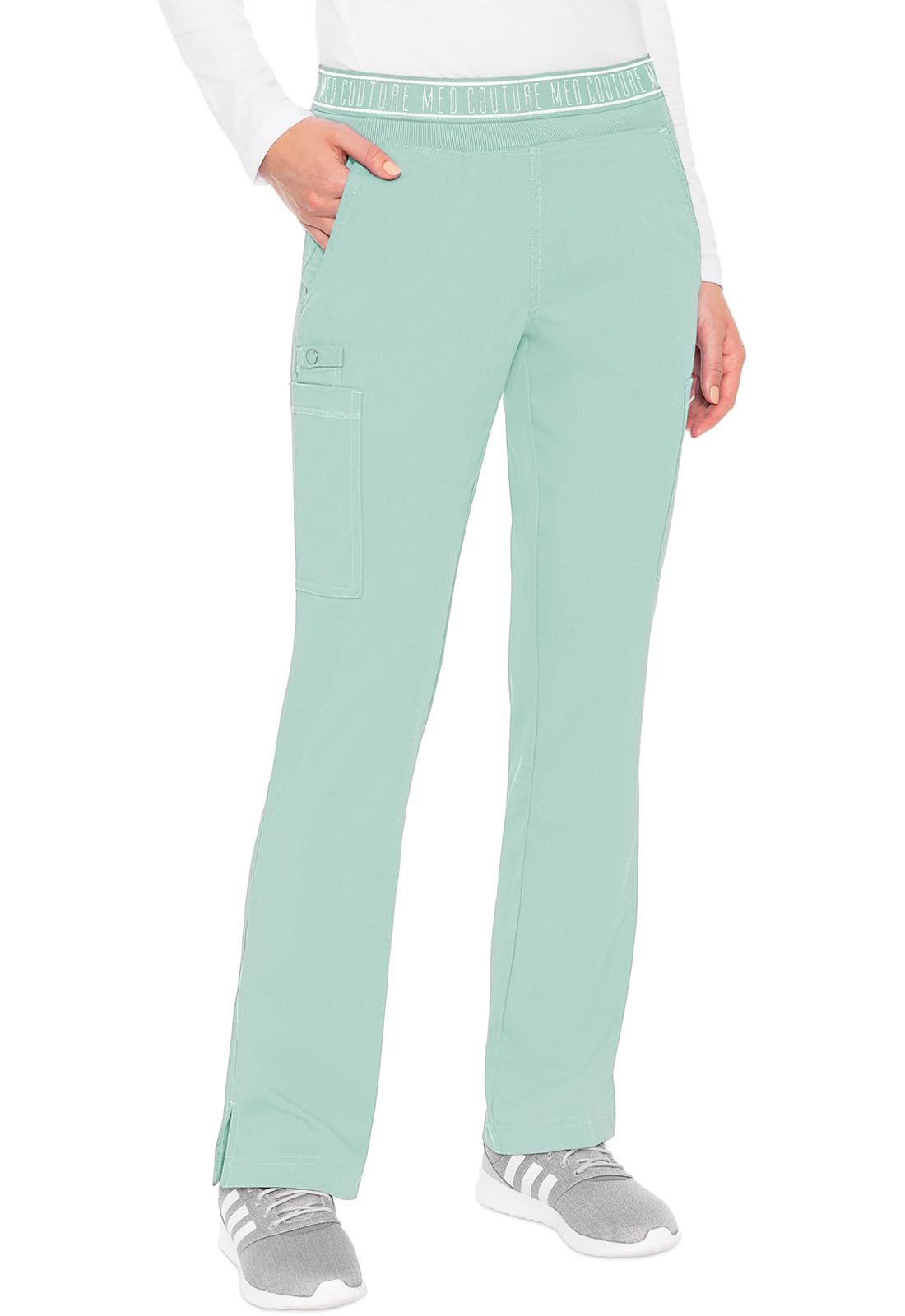 Med Couture Women's Yoga Pull-On Pant with 7 Pockets Ultra-Soft Rib-Knit Waistband and 2-Way Stretch Technology - MC7739, XL, Sea Mist Image