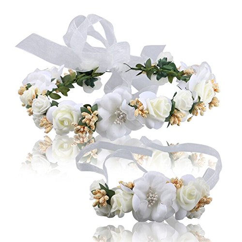 Nature Flower Headband Crown with Floral Wrist Band For Wedding Festival Party