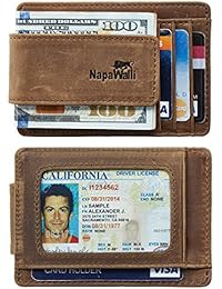 Toughergun Genuine Leather Magnetic Front Pocket Money Clip Wallet RFID Blocking (01 Crazy Horse Khaki)