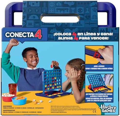 Juegos de Hasbro Oficiales, Juego Conecta 4, Estuche Todo en uno, Marcador de Puntos, Juegos para niños, 6+ - Versión español-portugués